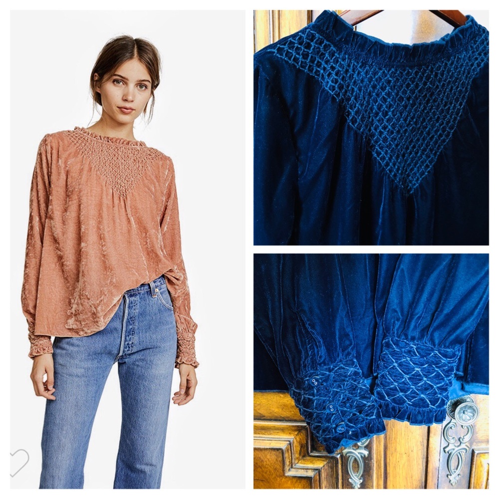 Love Sam Smocked Velvet Top